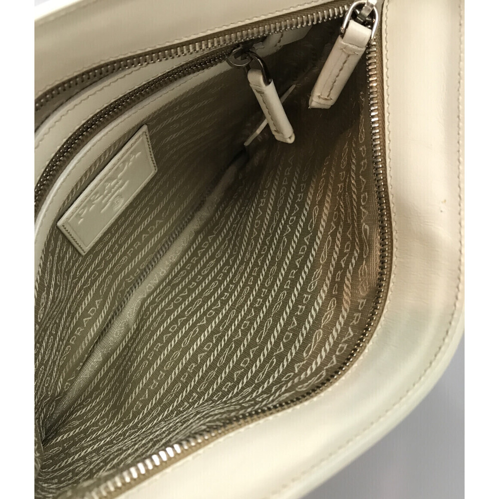 Prada Logo Jacquard Crossbody Bag beige canvas white leather - Picture 3 of 6